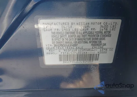 2018 Nissan Kicks S/Sr/Sv z USA, uszkodzony, nr VIN 3N1CP5CU1JL514337